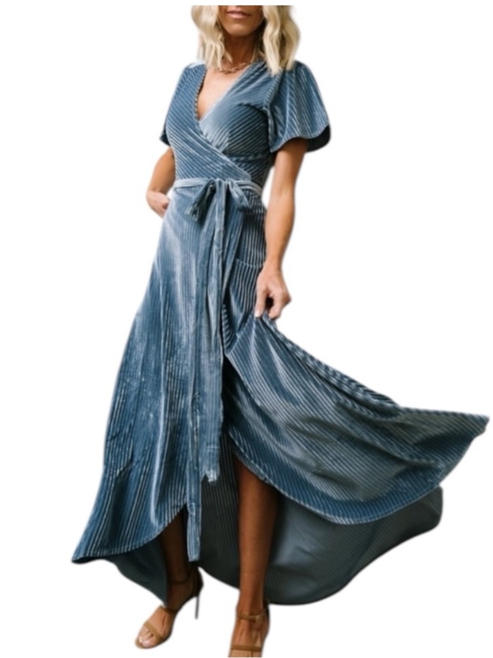 Baltic Born Blue Velvet Wrap Maxi Dress